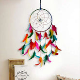 Handmade premium metal dreamcatcher with beads and feathers, perfect for wall decor and bringing Native American culture into your home